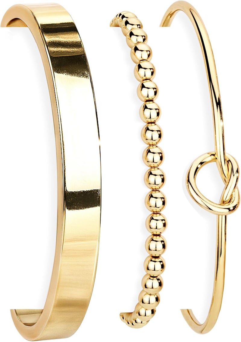 Poxtex 925 Sterling Silver Bracelets for Women Stack, 14K Gold Plated Bangle Cuff Jewelry Set Trendy, Adjustable Tennis Knot Twisted Bracelet for Wrist Essentials Women Fashion Gifts - Image 1